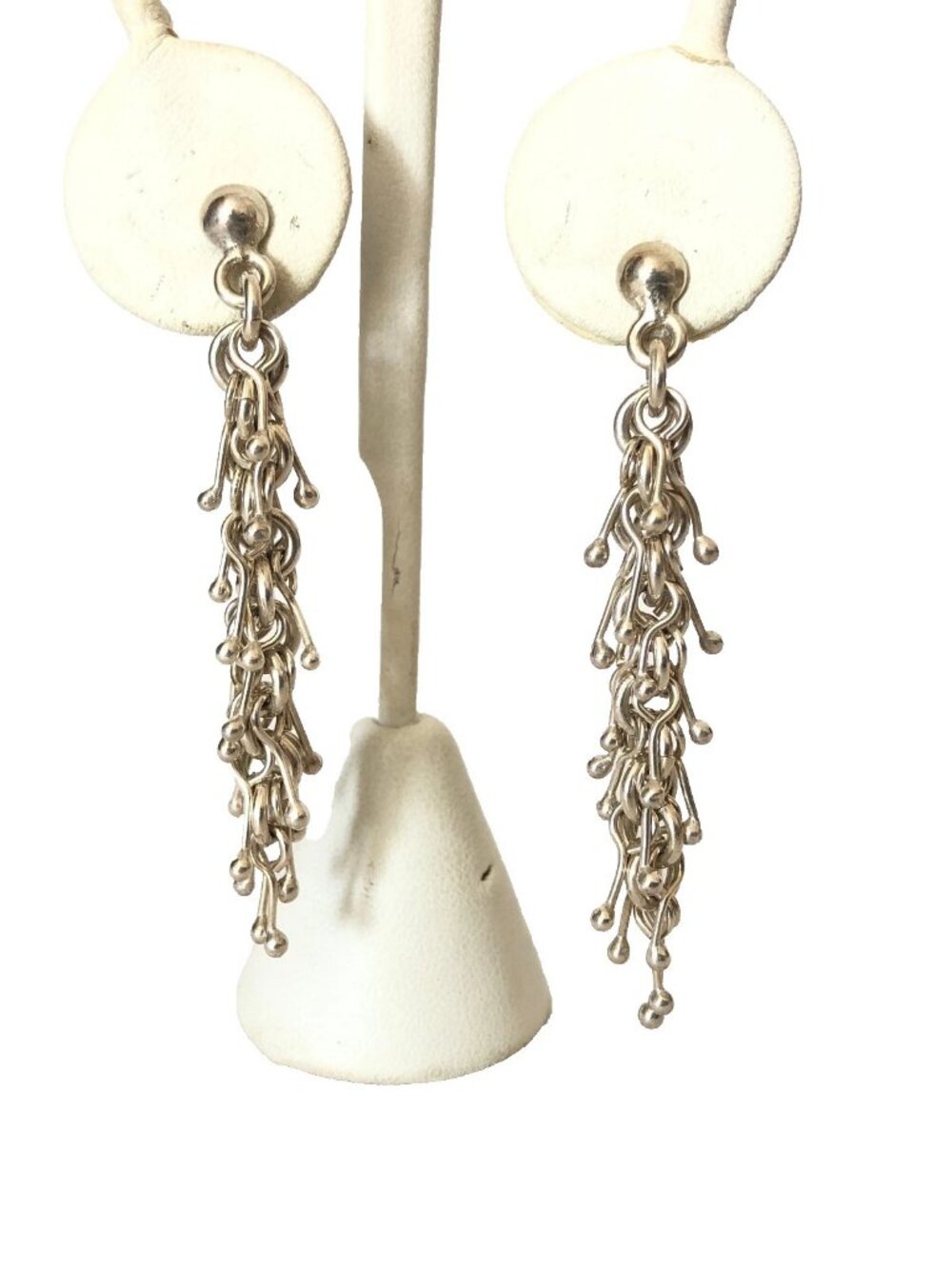 Modern Brutalist Woven 2 3/8" Dangle Drop Sterling Silver 925 Earrings Pre-Owned